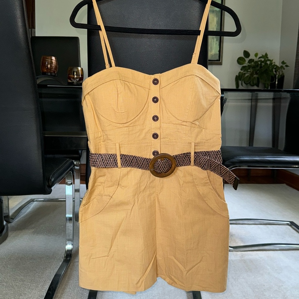 NWT tan Romper short with belt .Size L